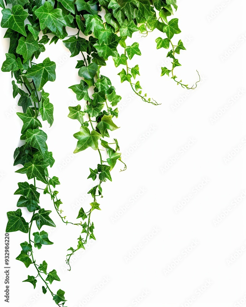 Green Vines. Ornamental Ivy Plant Hanging on White Wall with Copy Space Green Vines. Ornamental Ivy Plant Hanging on White Wall with Copy Space