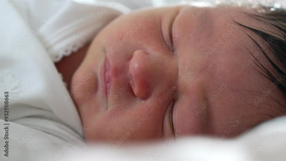 Newborn baby sleeping peacefully, close-up of face and gentle expression, capturing the serene and tranquil essence of a baby's early life in a soft and warm environment Newborn baby sleeping peacefully, close-up of face and gentle expression, capturing the serene and tranquil essence of a baby's early life in a soft and warm environment