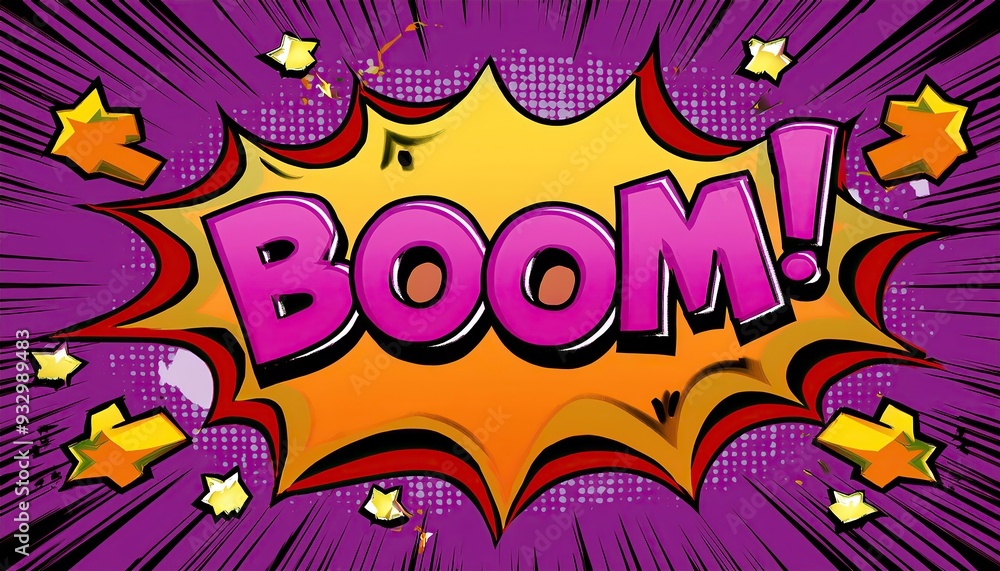 Vibrant comic style explosion with colorful boom text pop art Vibrant comic style explosion with colorful boom text pop art