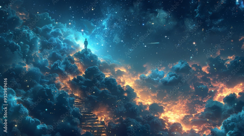 Fototapeta premium Dreams of Flight Illustrate the exhilarating sensation of a person dreaming of soaring through the night sky, their