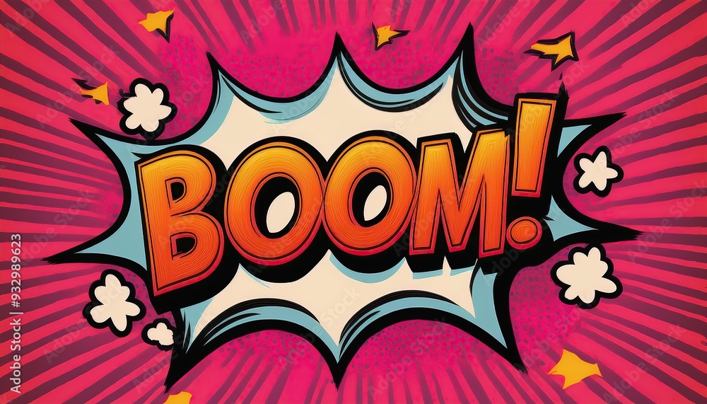 Retro comic-style explosion with bold text BOOM in vibrant colors Retro comic-style explosion with bold text BOOM in vibrant colors