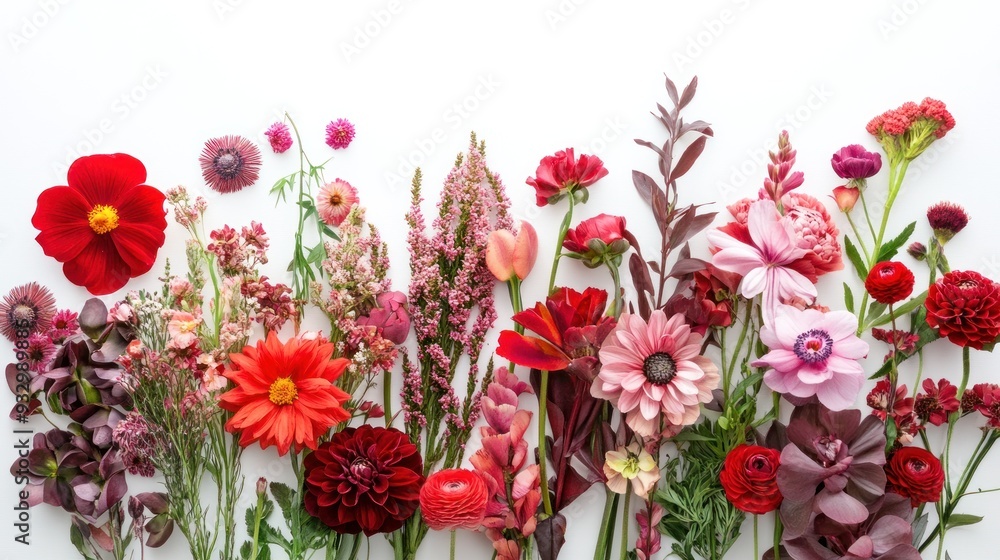 Obraz premium Red and Pink Flower Arrangement on White Background