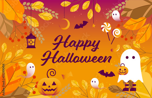 ハロウィンの背景イラスト素材 ベクター 秋 ポップ フレーム