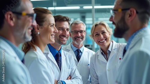 Diverse Medical Team Collaborating: Happy Doctors and Scientists Discussing in Modern Laboratory