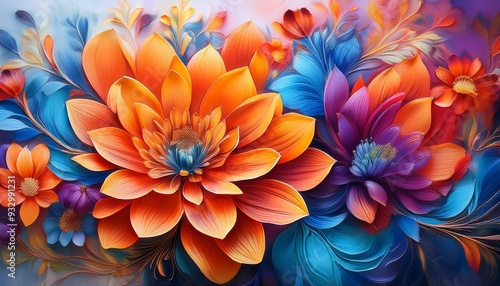 Wallpaper Mural abstract incredibly bright saturated flowers, artistic flower painting Torontodigital.ca