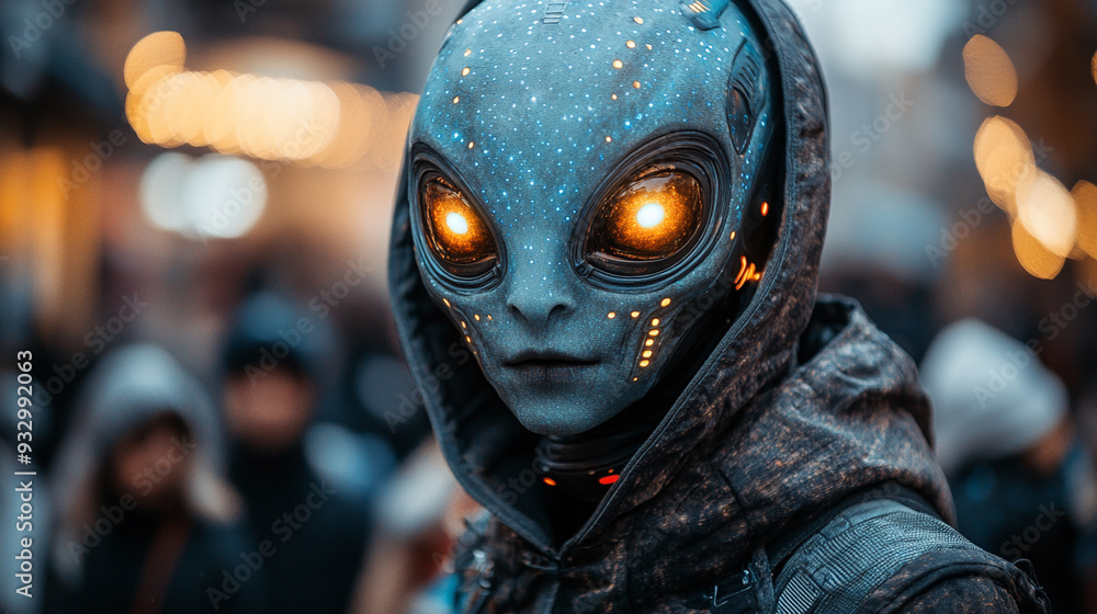 A portrait of a person in a spooky alien costume A portrait of a person in a spooky alien costume