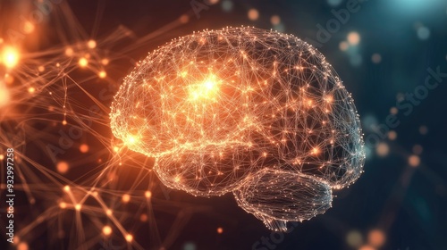 A brain with bright glowing neural connections, artificial intelligent
