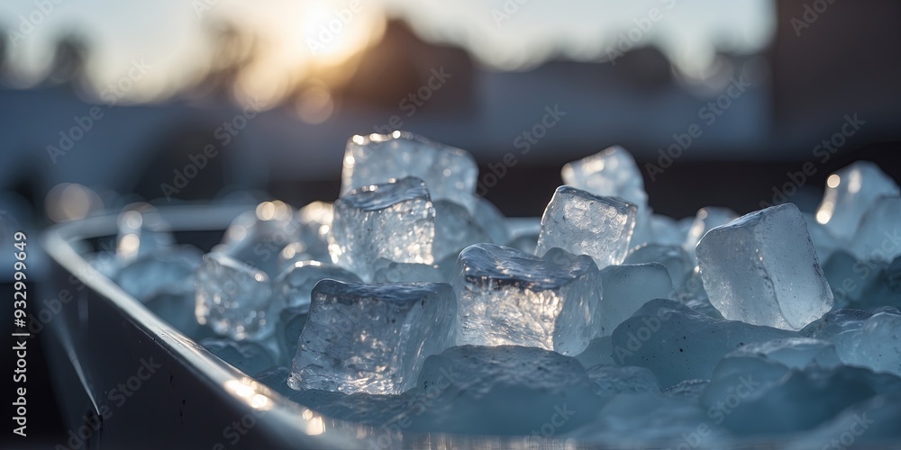 An ice bath filled with chunks of ice and water with a towel dd over the edge. An ice bath filled with chunks of ice and water with a towel dd over the edge.