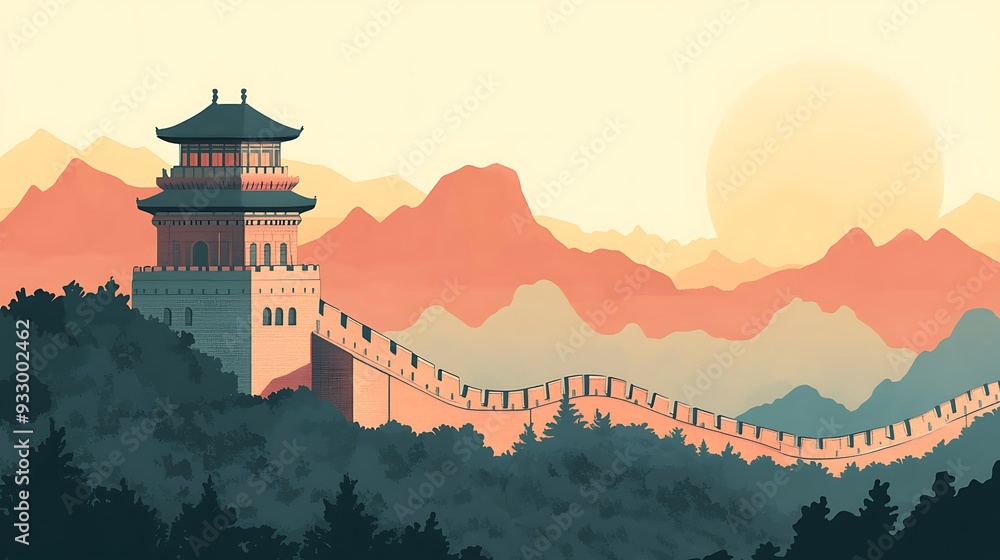 The Great Wall of China: A Serene Sunset View The Great Wall of China: A Serene Sunset View