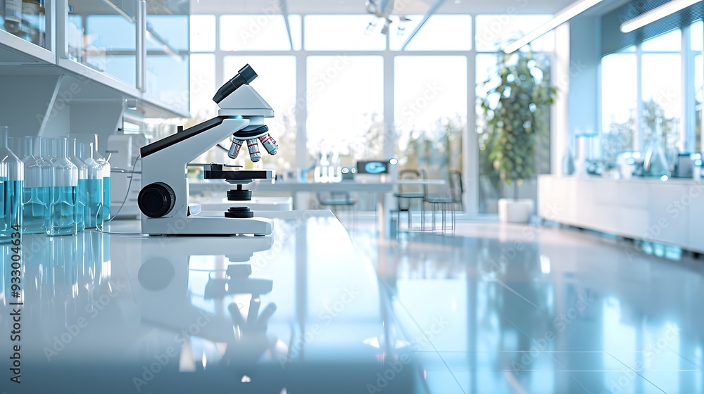 A modern laboratory with microscope on the table A modern laboratory with microscope on the table