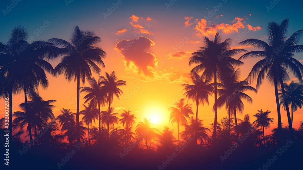 Sunset Palm Trees Silhouette. Sunset Palm Trees Silhouette.