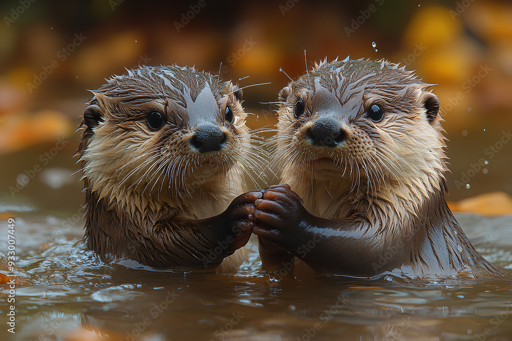 two cute otters holding hands with their partner two cute otters holding hands with their partner