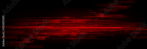 Red speed light horizontal straight line on black background. Realistic vector illustration of abstract neon or laser glow motion effect. Long dynamic flare beam and ray with sparkle in movement.