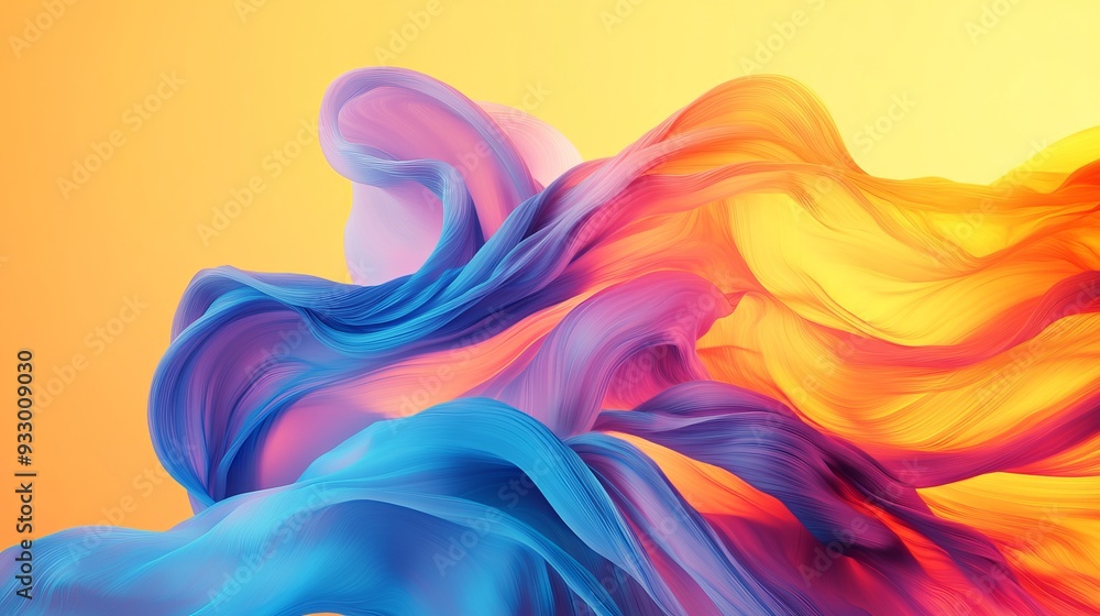 Colorful flowing fabric against a bright background at sunset Colorful flowing fabric against a bright background at sunset