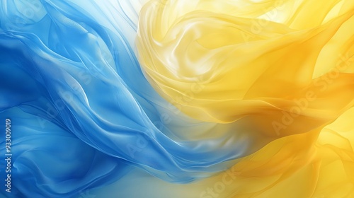 Colorful silk fabric flowing in blue and yellow against a soft background