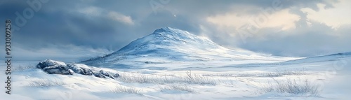 Wallpaper Mural Snowy mountain peak, crisp winter air, rugged terrain, peaceful solitude, watercolor style, icy blue and white palette Torontodigital.ca