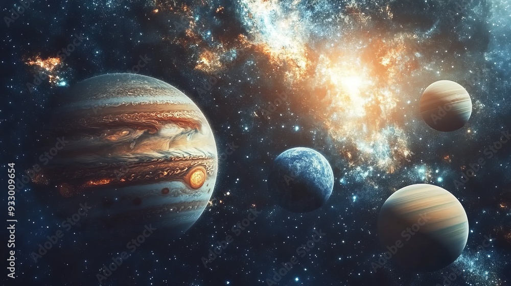 Planets and stars in a cosmic landscape with Jupiter and distant galaxies Planets and stars in a cosmic landscape with Jupiter and distant galaxies