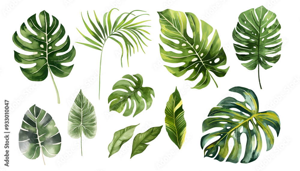 hand drawn watercolor tropical plants set hand drawn watercolor tropical plants set
