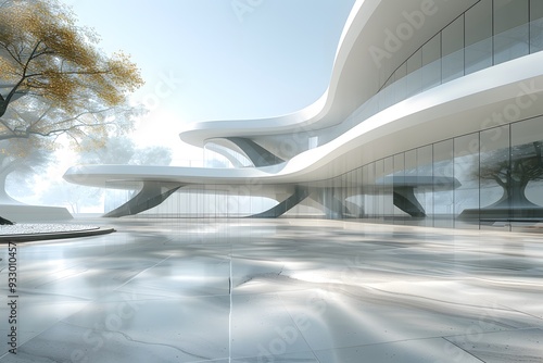 Abstract architectural building design with open space courtyard.