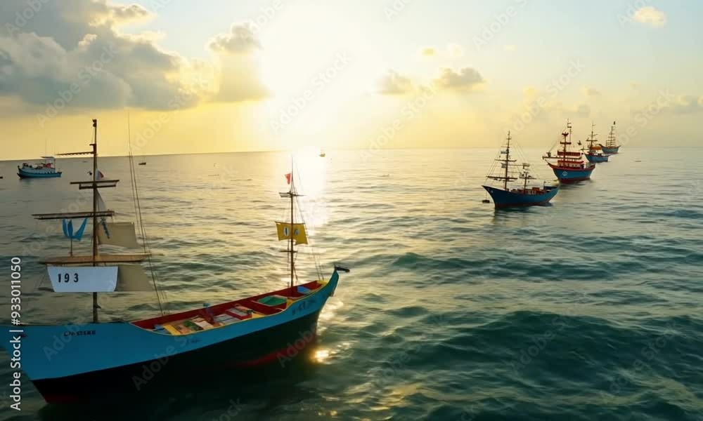 aerial view of colored ships sailing moving on the vast sea in the afternoon aerial view of colored ships sailing moving on the vast sea in the afternoon