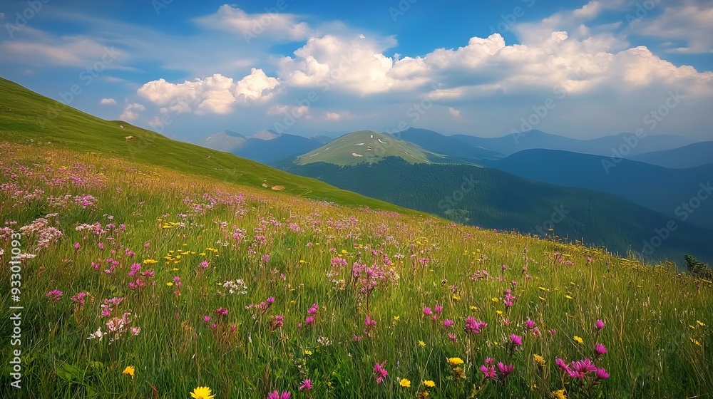Fototapeta premium A vibrant summer scene in the Carpathian Mountains of Ukraine, Europe. 