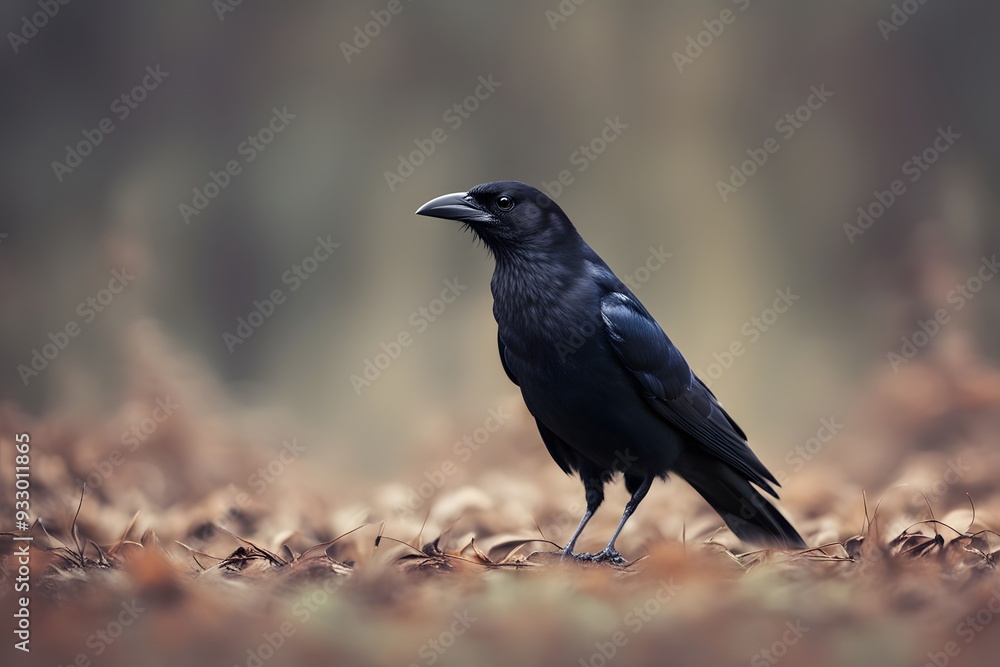 Carrion crow bird blurry nature background, Ai Generated Carrion crow bird blurry nature background, Ai Generated