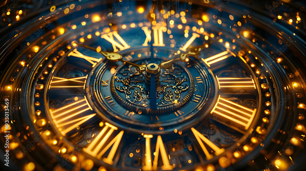 Fototapeta premium Intricate Golden Clock Face 3D Illustration