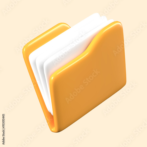Yellow unmarked folder with documents. Saving files. Directory symbol