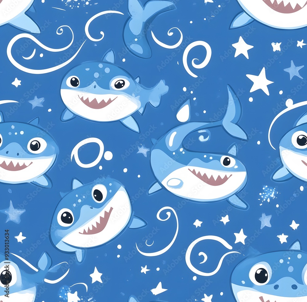 Baby Shark cartoon pattern, blue background Baby Shark cartoon pattern, blue background