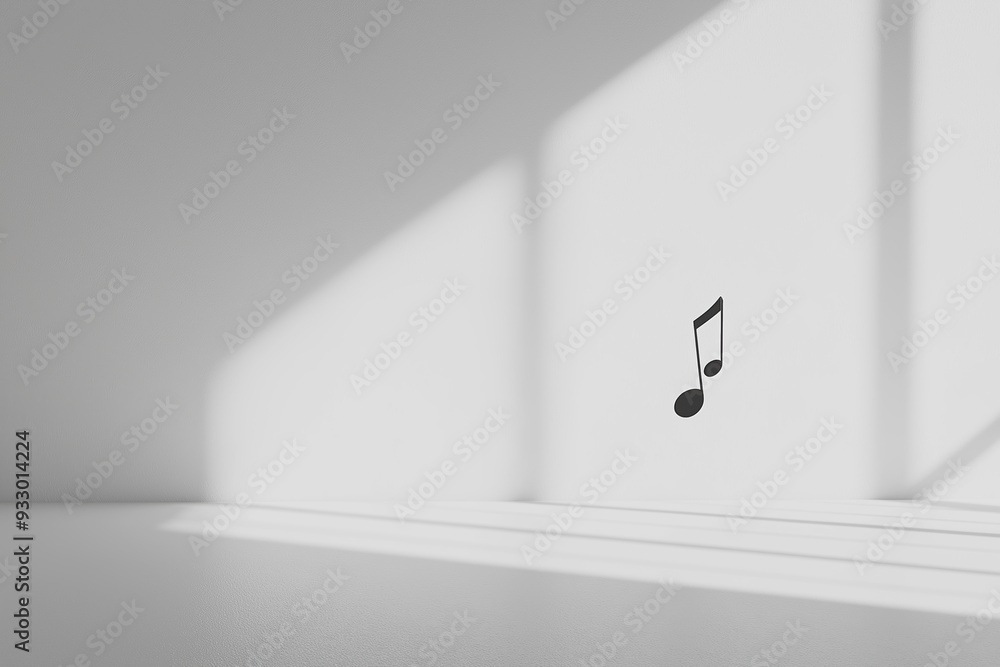 A white room with a black note on the wall A white room with a black note on the wall