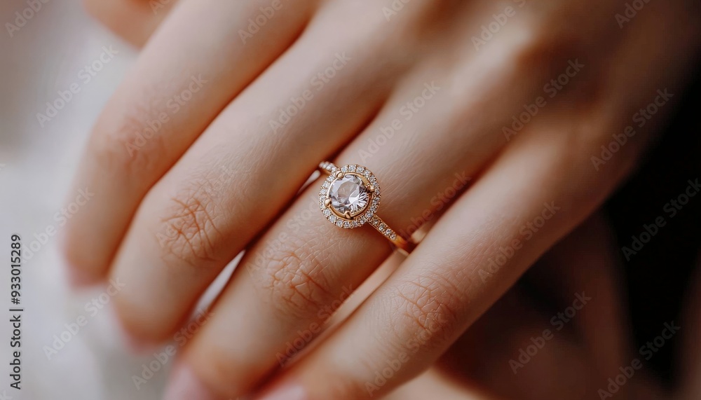 Closeup of a Diamond Ring on a Woman's Finger. Closeup of a Diamond Ring on a Woman's Finger.