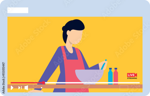 Girl is cooking in live stream.