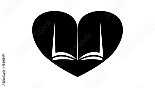Book lovers emblem, Black Isolated Silhouette