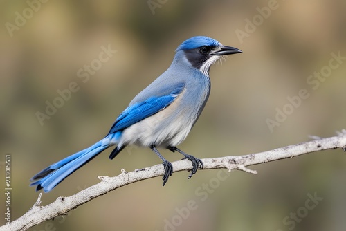 California scrub jay bird blurry nature background, Ai Generated