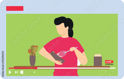 The girl is baking live.