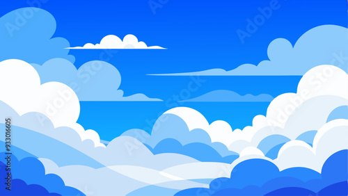 A bright blue sky adorned with fluffy white clouds drifting by