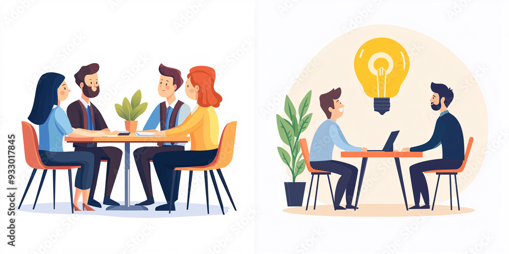 Engaging Business Meeting Illustrating Creative Collaboration and Innovative Idea Generation Engaging Business Meeting Illustrating Creative Collaboration and Innovative Idea Generation