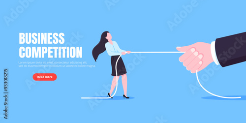 Business person play tug of war by pulling the rope. Business concept of competition in office space with two leaders, flat style design vector illustration. Confrontation and conflict metaphor