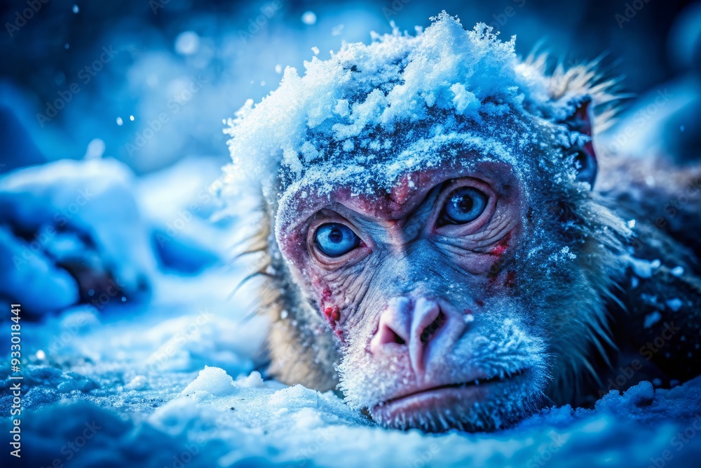 A winter's cloak of snow and ice wraps around the injured creature, its eyes a piercing blue that seems to drill deep into the frosty air. A winter's cloak of snow and ice wraps around the injured creature, its eyes a piercing blue that seems to drill deep into the frosty air.