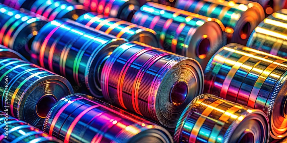 A tapestry of microfilm cylinders, woven with vibrant hues, glows with an otherworldly light, storing secrets of the past in a futuristic, nostalgic haze. A tapestry of microfilm cylinders, woven with vibrant hues, glows with an otherworldly light, storing secrets of the past in a futuristic, nostalgic haze.