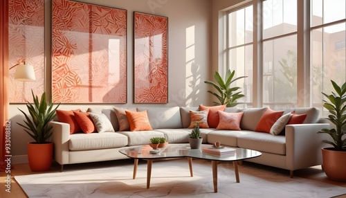 Photo modern style interior room 3d illustration with Abstract Doodle Pattern