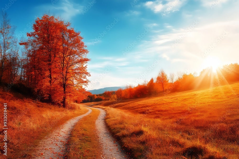 Beautiful autumn landscape with a forest and road in the mountains Beautiful autumn landscape with a forest and road in the mountains