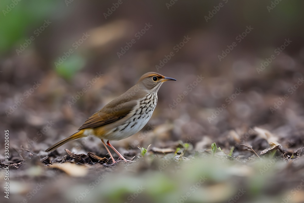 Bicknells thrush bird blurry nature background, Ai Generated Bicknells thrush bird blurry nature background, Ai Generated