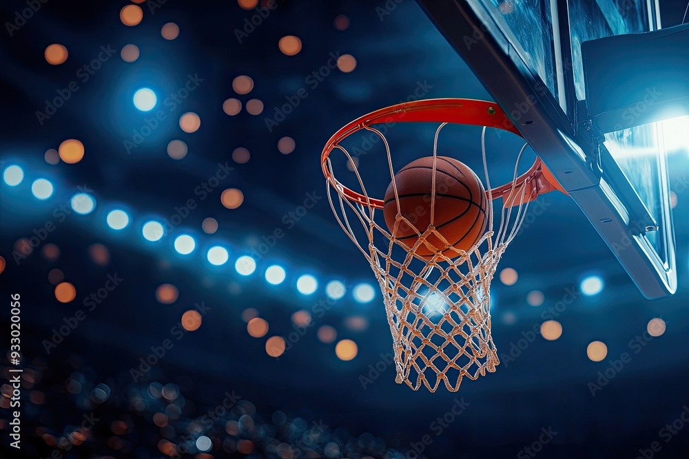 A basketball swishes through a net. A perfect shot in a basketball game, emphasizing the thrill of victory. A basketball swishes through a net. A perfect shot in a basketball game, emphasizing the thrill of victory.