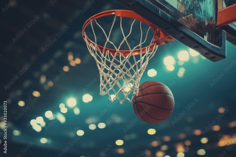 Basketball going through hoop. This image is perfect for promoting sports and competitions. Basketball going through hoop. This image is perfect for promoting sports and competitions.