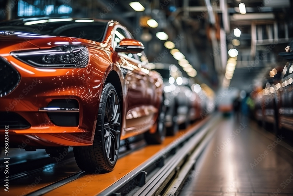 Production line of the car factory. Modern automotive industry. Selective focus Production line of the car factory. Modern automotive industry. Selective focus