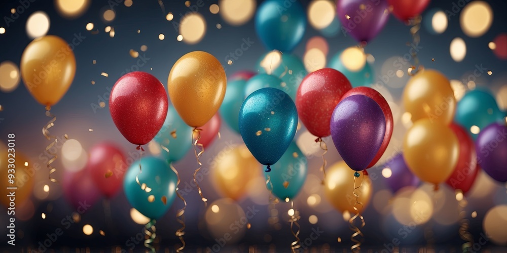 Festive Balloons and Confetti with Sparkling Lights Background. Festive Balloons and Confetti with Sparkling Lights Background.