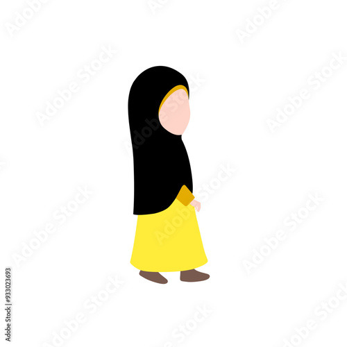 illustration of a Muslim girl wearing a headscarf walking 