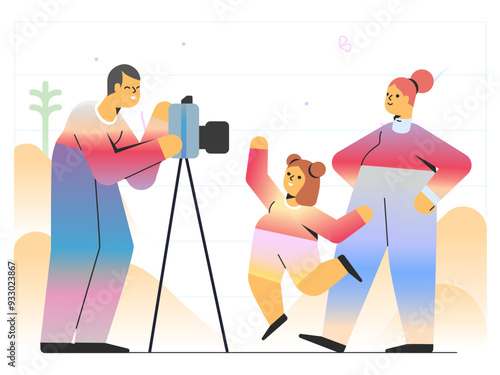 Man taking a photo of woman and girl