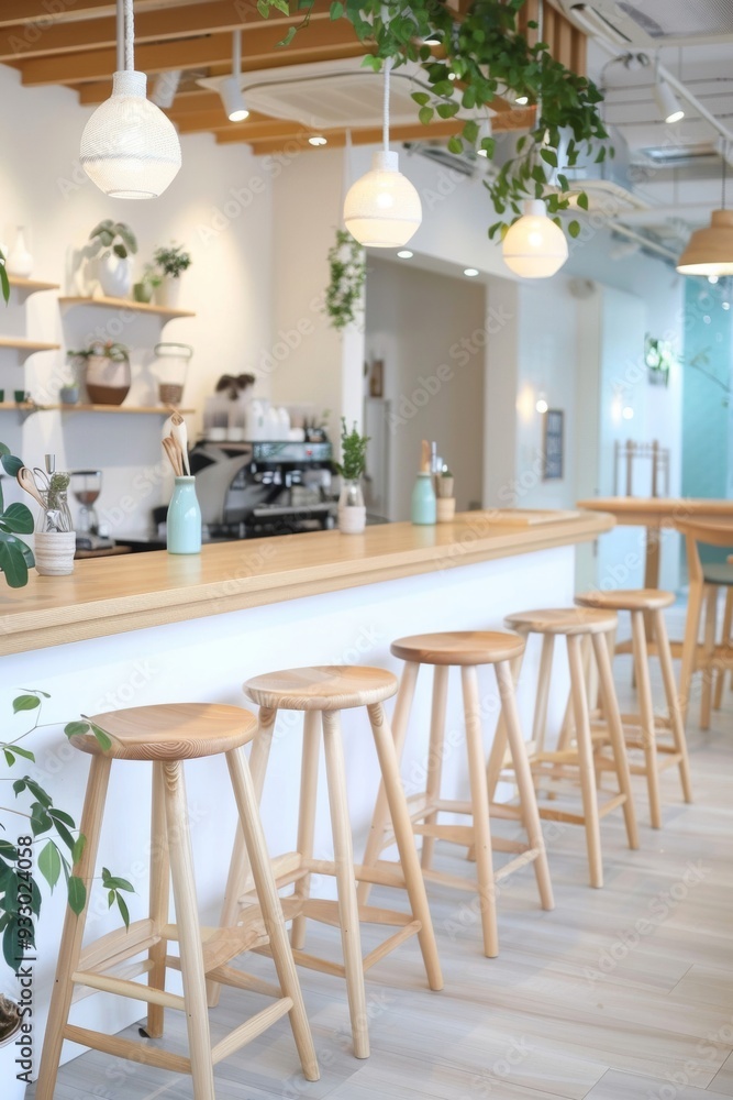 Fototapeta premium A vibrant cafe offering smoothie specialties, providing a welcoming and social atmosphere perfect for friends to gather and enjoy.